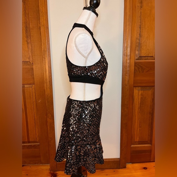 Express NWT Halter Cut out Sequin Mini Dress S Steampunk Whimsigoth Halloween - Picture 3 of 8
